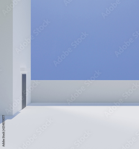 3d rendering White building minimal style and clear sky