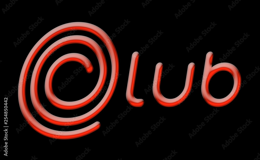 Club word with red shiny text on black background Club word with red shiny text on black background