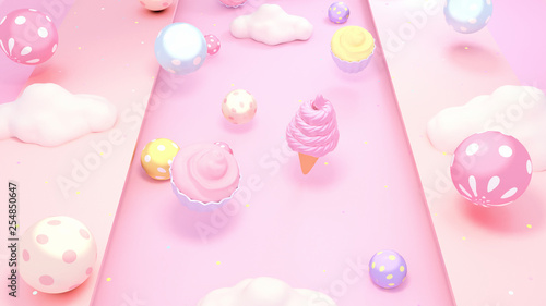 Cute sweet desserts background. 3d rendering picture. © tykcartoon