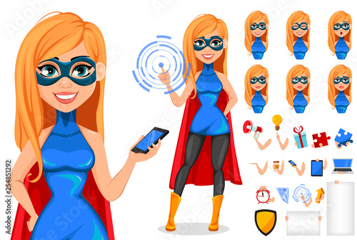 Successful woman wearing superhero costume