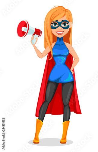 Successful woman wearing superhero costume