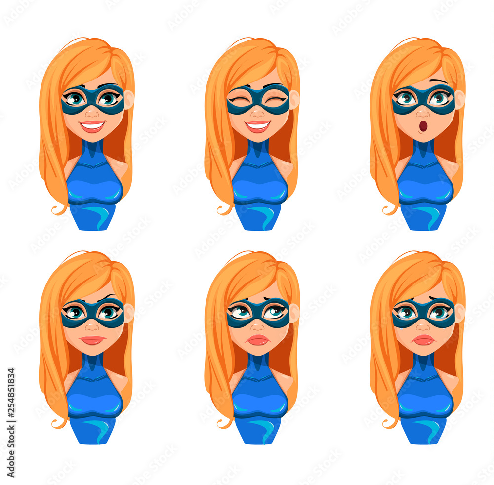 Face expressions of super woman. Face expressions of super woman.
