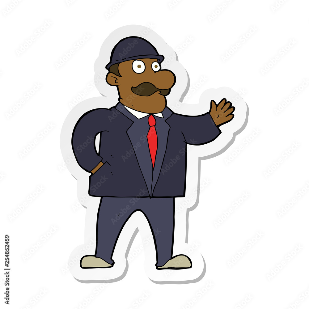 sticker of a cartoon sensible business man in bowler hat sticker of a cartoon sensible business man in bowler hat