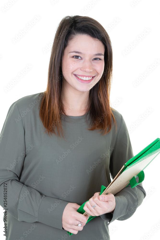 Young beautiful smile cute student girl holding books folder Young beautiful smile cute student girl holding books folder