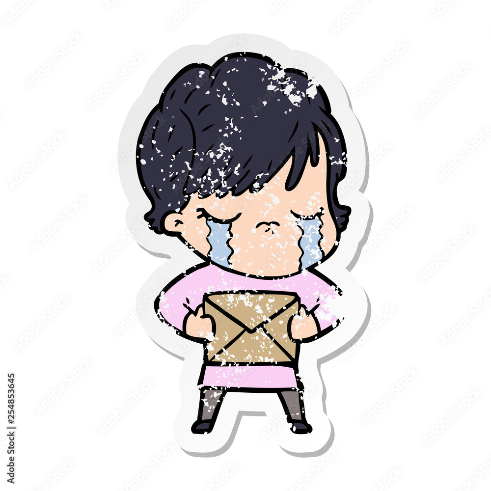 distressed sticker of a cartoon woman crying distressed sticker of a cartoon woman crying