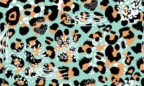 Abstract seamless pattern with fashion animal print and artistic brush. Vector illustration for textile, fabric, wrapping paper, background, packaging.