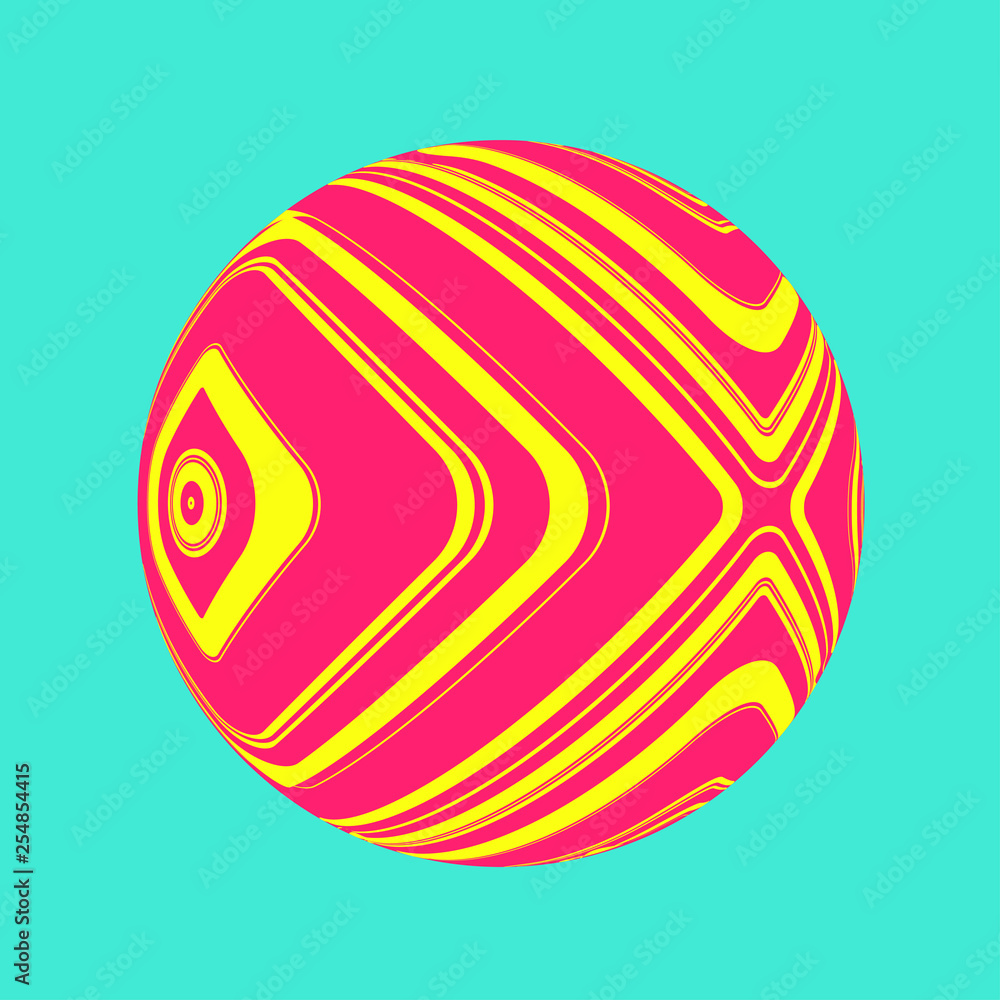 psychedelic eye sphere in pop pink and yellow on blue psychedelic eye sphere in pop pink and yellow on blue