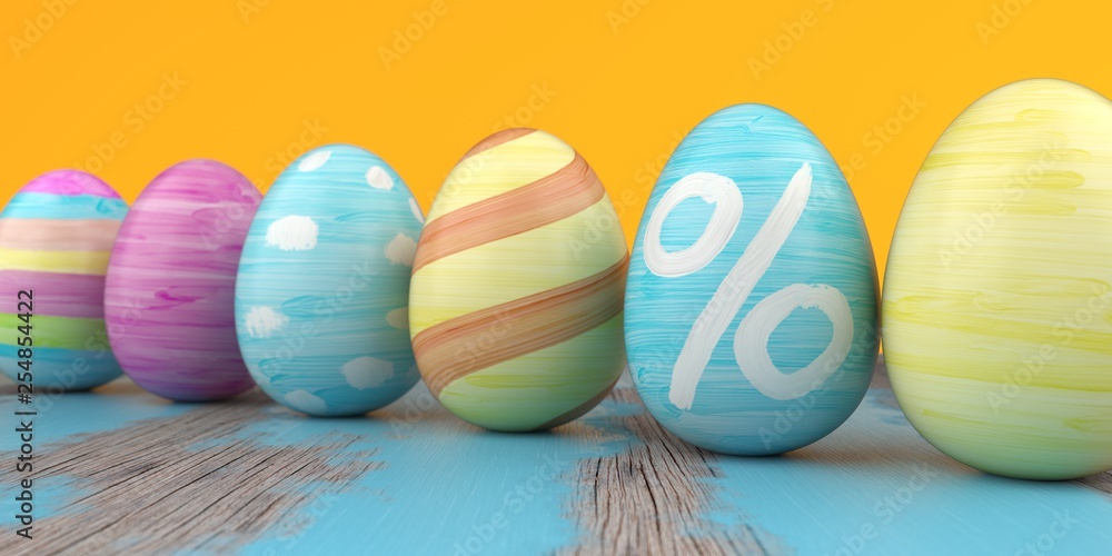 Colored Easter Eggs Percent Wooden Table