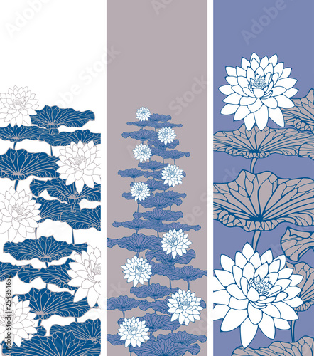 floral bookmarks with lotus pattern in soft blue shades