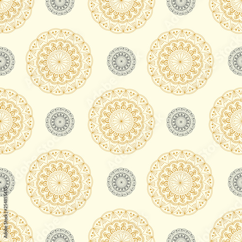 classic rosettes wallpaper pattern in ivory gold shades