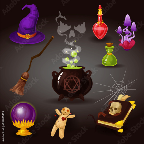 Helloween party or witchcraft, wizard items.
