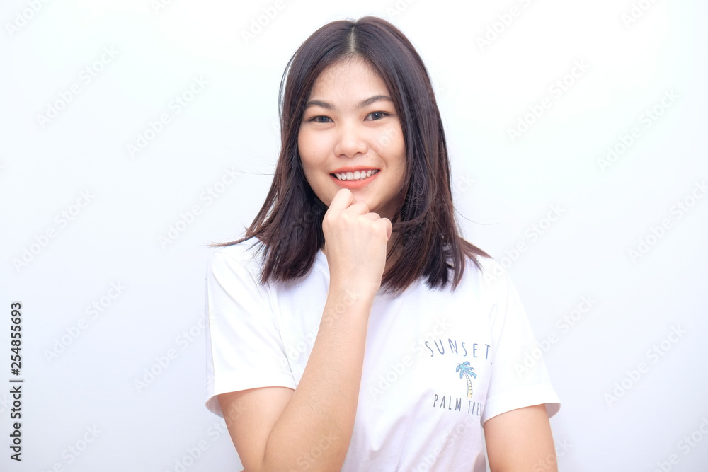 Beautiful asian smart women smiling on white background Beautiful asian smart women smiling on white background