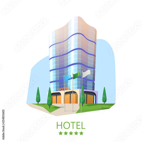Hotel tower or hostel facade, modern skyscraper