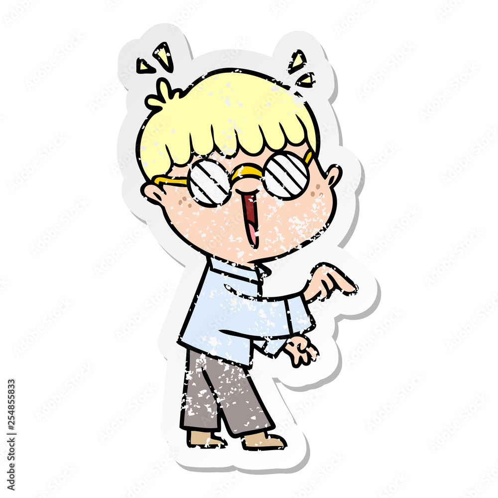 distressed sticker of a cartoon boy wearing spectacles distressed sticker of a cartoon boy wearing spectacles
