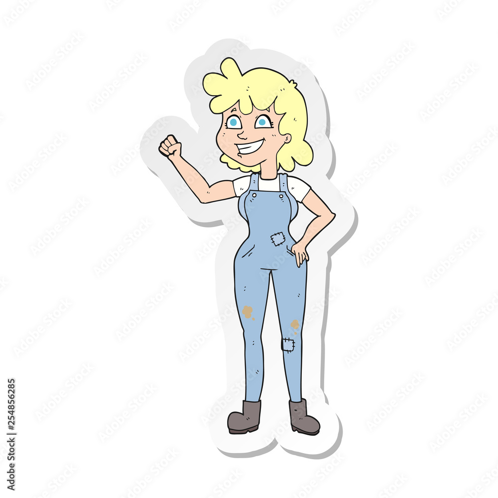 sticker of a cartoon determined woman clenching fist sticker of a cartoon determined woman clenching fist