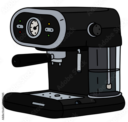 The vectorized hand drawing of a black electric espresso maker