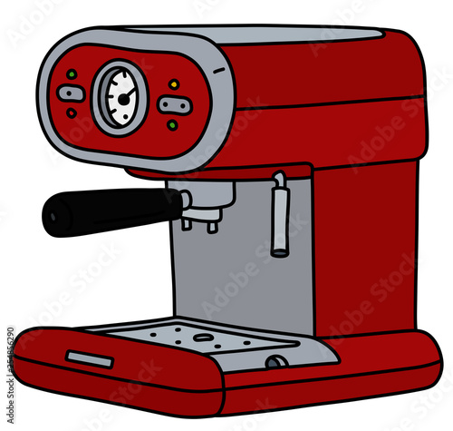 The vectorized hand drawing of a retro red electric espresso maker