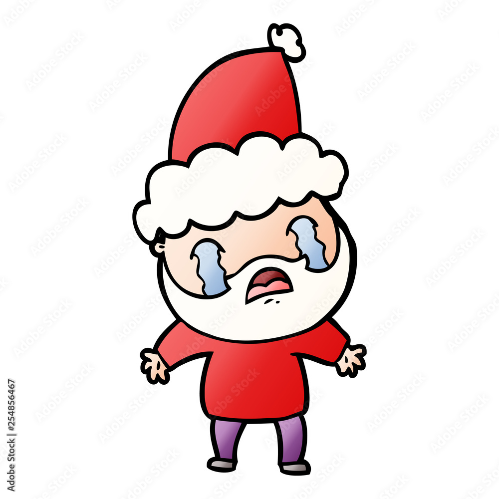 gradient cartoon of a bearded man crying wearing santa hat gradient cartoon of a bearded man crying wearing santa hat