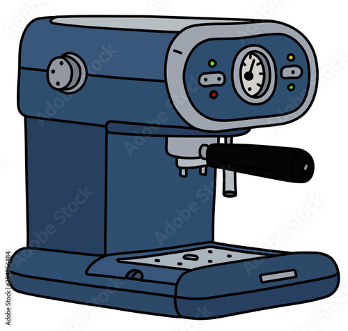 The vectorized hand drawing of a blue electric espresso maker