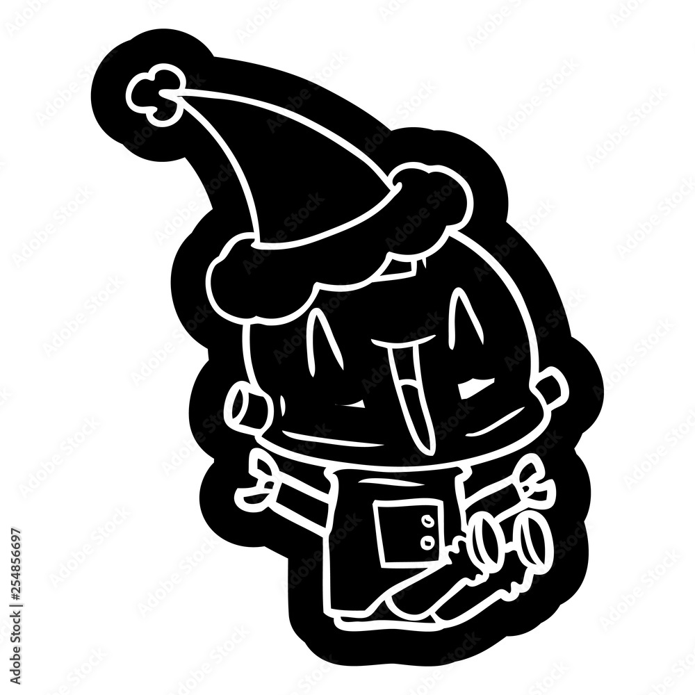 cartoon icon of a robot wearing santa hat cartoon icon of a robot wearing santa hat