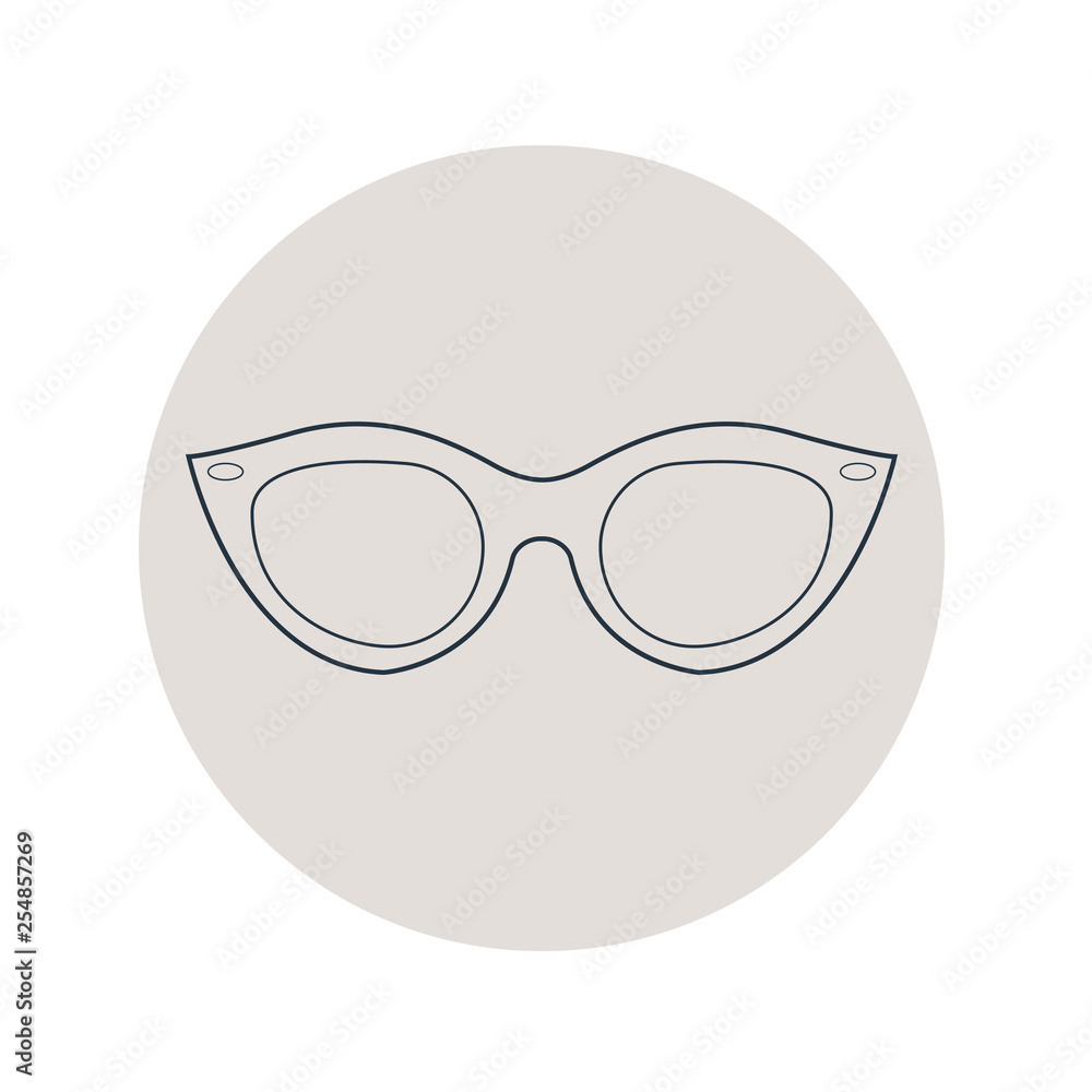 Icono plano lineal gafas de chica en círculo color gris Icono plano lineal gafas de chica en círculo color gris