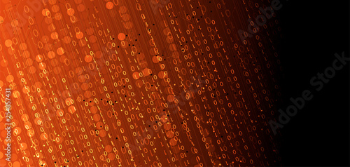 Bytes of binary code run through network. Abstract futuristic technology syberspace