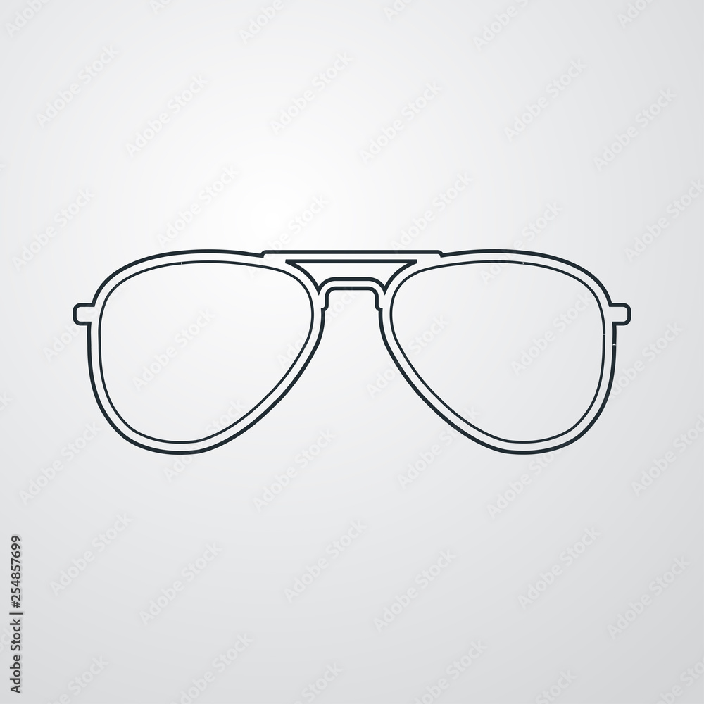 Icono plano lineal gafas de piloto en fondo gris Icono plano lineal gafas de piloto en fondo gris