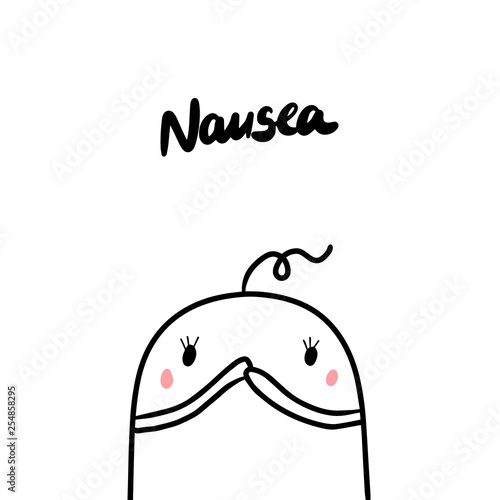Nausea early symptom of pregnancy hand drawn illustration with cute marshmallow