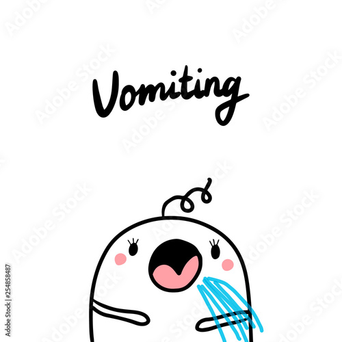 Vomiting early symptom of pregnancy hand drawn illustration with cute marshmallow
