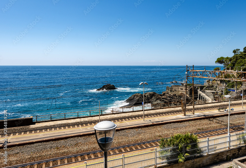 Railway and mediterranean sea - Cinque Terre Liguria Italy