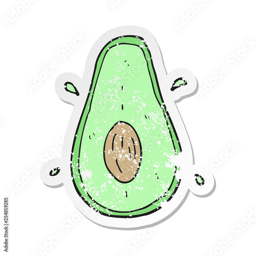 retro distressed sticker of a cartoon avocado