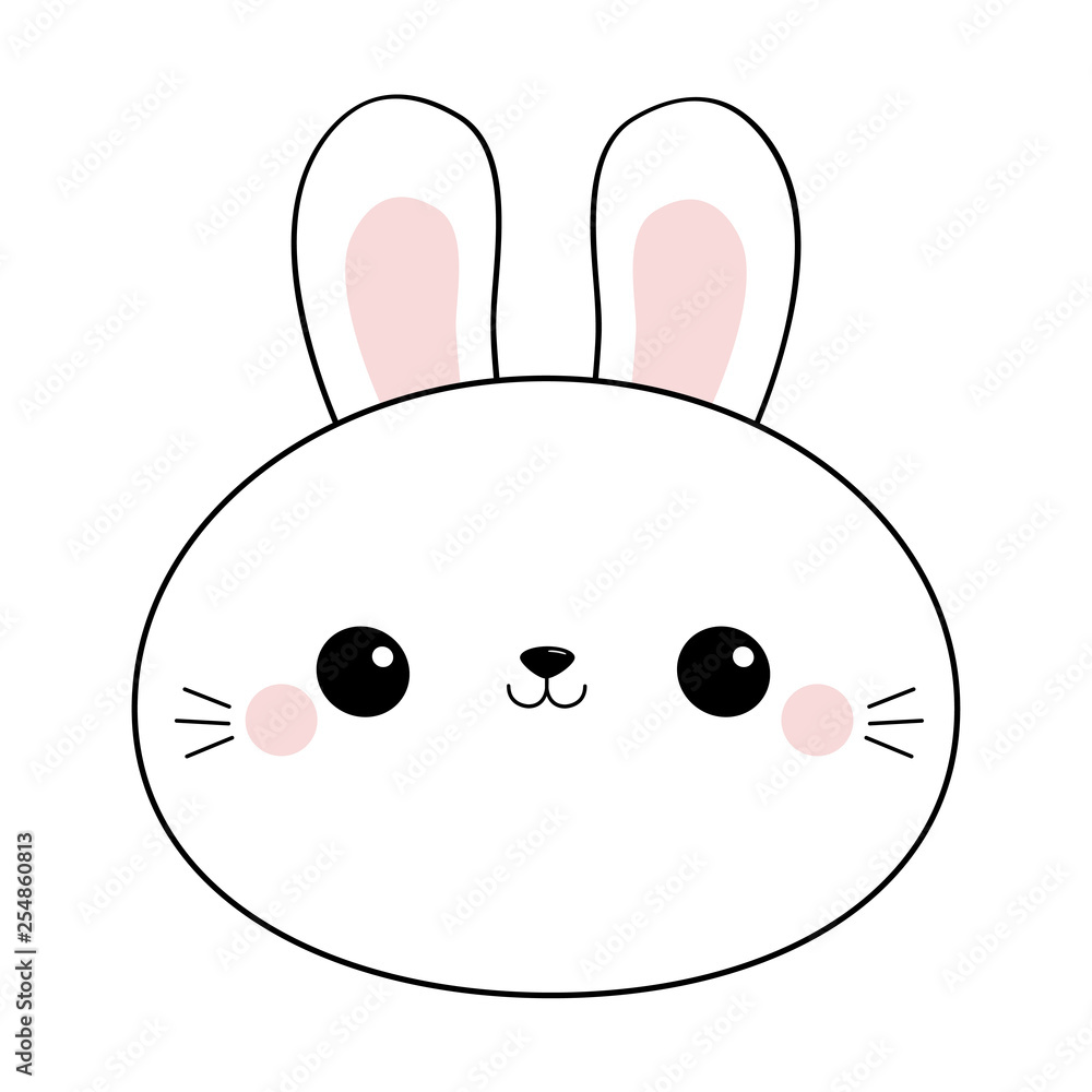 Bunny rabbit round face head line icon. Doodle linear sketch. Black contour  silhouette. Pink ears. Happy Easter. Cute cartoon kawaii funny baby  character. White background. Flat design. Stock Vector | Adobe Stock