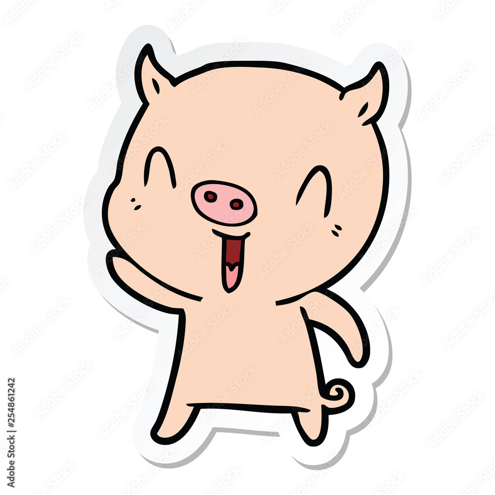 sticker of a happy cartoon pig sticker of a happy cartoon pig