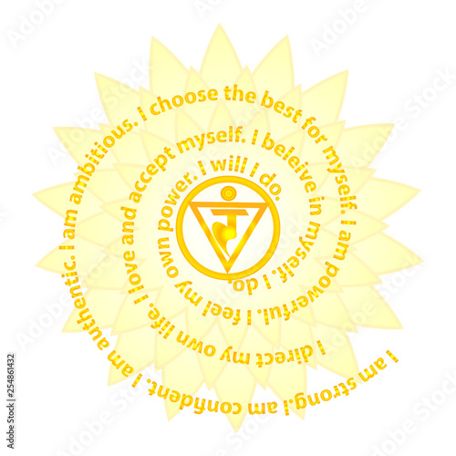Manipura chakra affirmation. Flat design vector illustration isolated on white background.