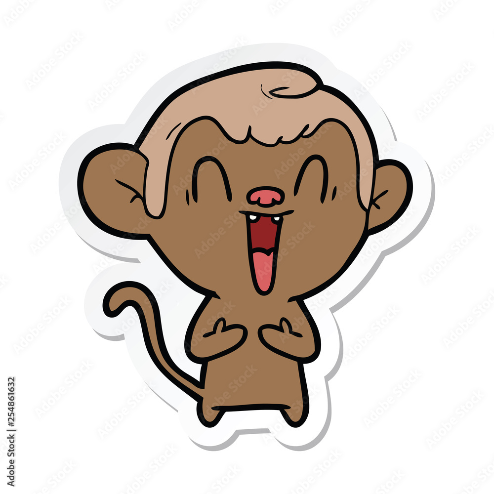 sticker of a cartoon laughing monkey sticker of a cartoon laughing monkey