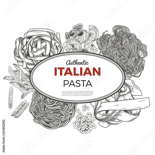 Sketch pasta banner, vector hand drawn illustration