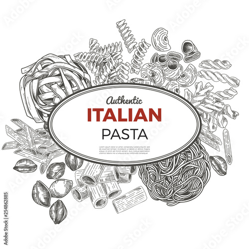 Sketch pasta banner, vector hand drawn illustration