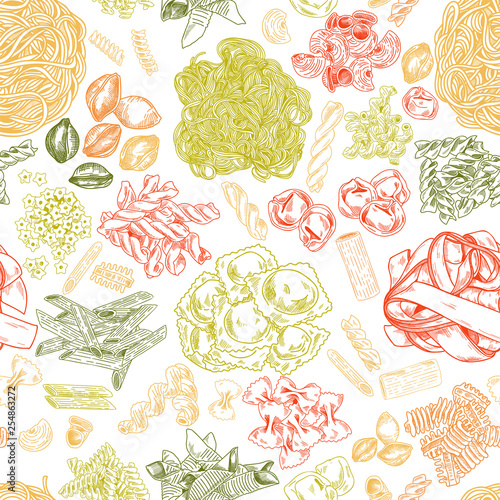 Hand drawn pasta seamless pattern