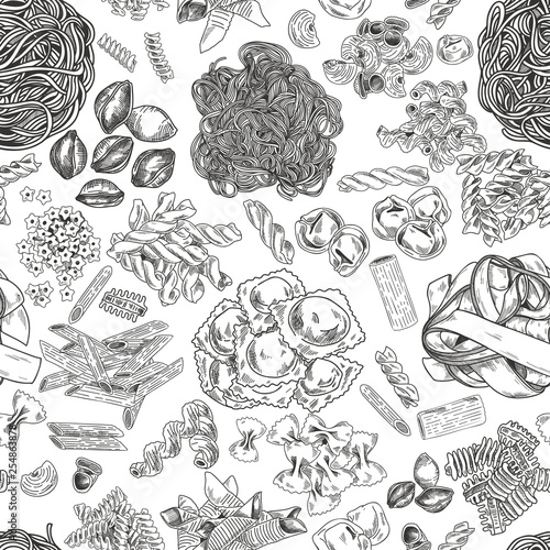 Hand drawn pasta seamless pattern