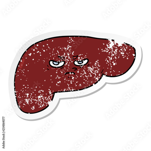 distressed sticker of a cartoon liver