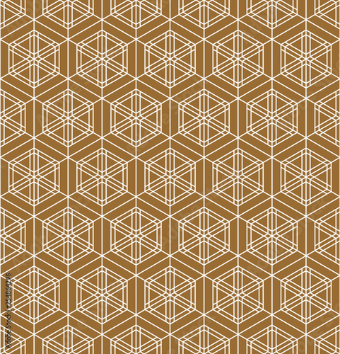 Seamless traditional Japanese ornament.Golden color background.White lines.