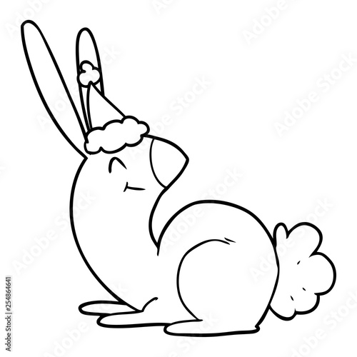 cute line drawing of a rabbit wearing santa hat