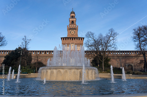 Castello Sforzesco and fountain in Milan (Italy)