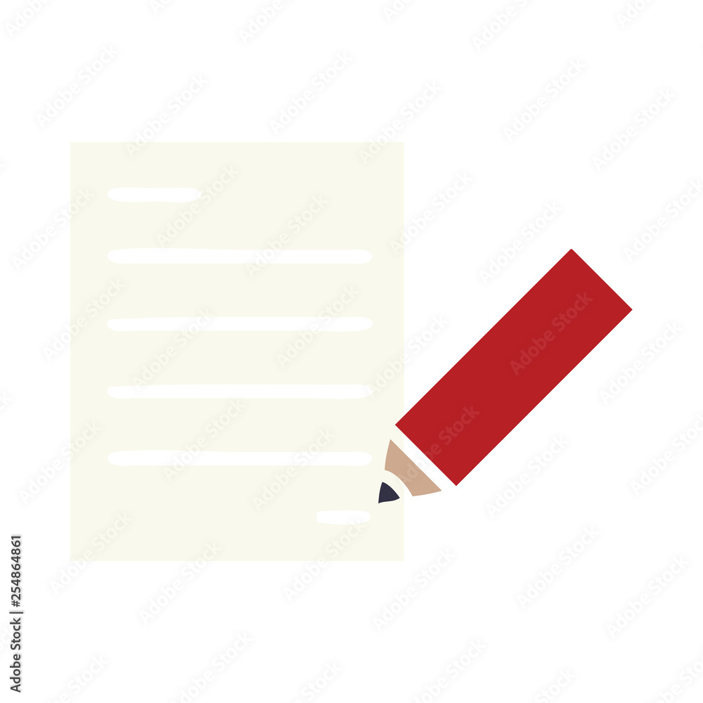flat color retro cartoon of writing a document flat color retro cartoon of writing a document
