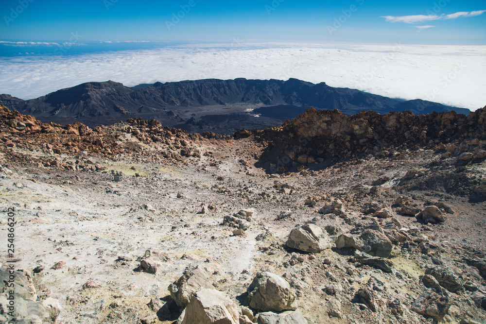 On top of a volcano. Teide. Volcano on Tenerife. Spain. The mountains.