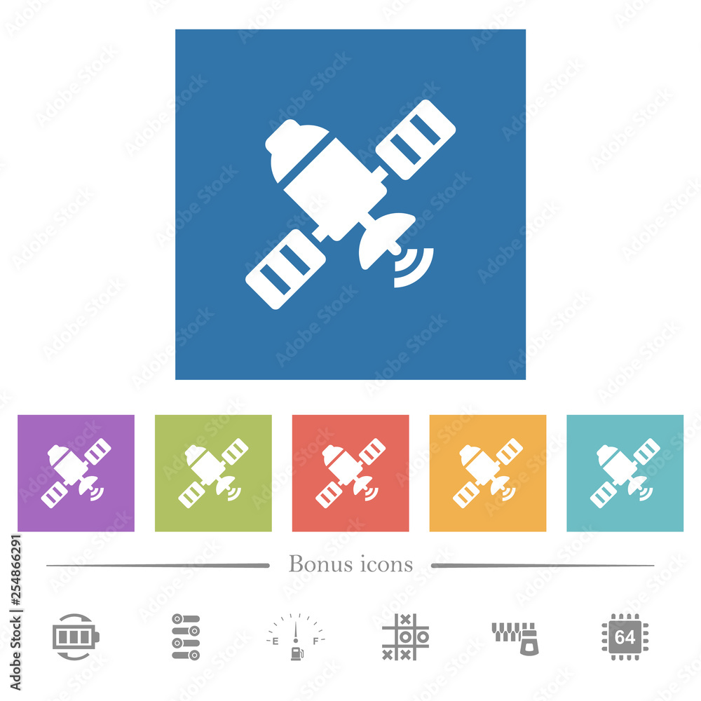 Satellite flat white icons in square backgrounds Satellite flat white icons in square backgrounds