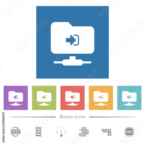 FTP login flat white icons in square backgrounds