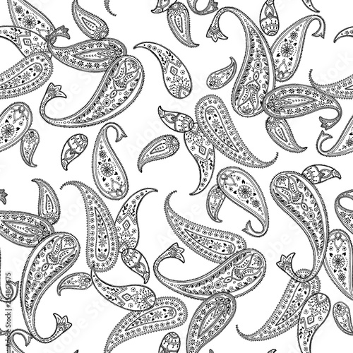 vector seamless graphical orient paisley pattern. Ethnic allover background design.