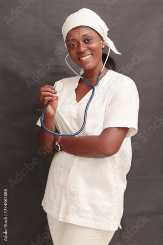 young african nurse woman dressed in a white blouse