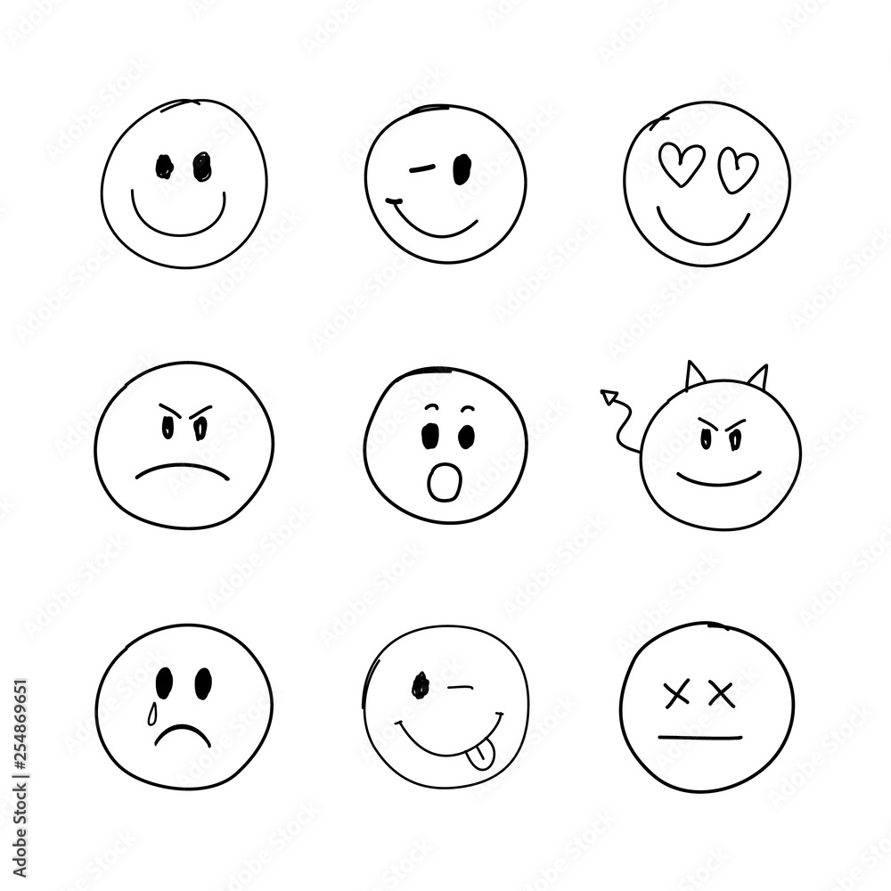 Set of hand drawn vector smiles on the white background Set of hand drawn vector smiles on the white background